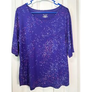 APT.9 Essentials Women's Purple Print Top Size XXL 3/4 Sleeve Stretch Blouse‎
